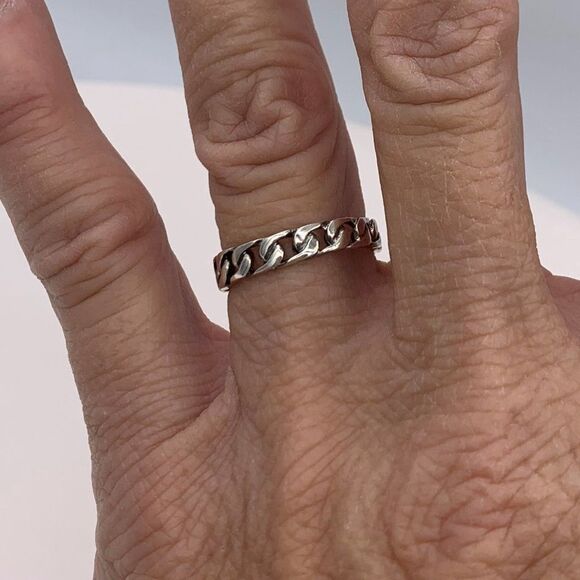 New chain ring in sterling silver, sz 7, cuban chain design, stackable, - Picture 4 of 7